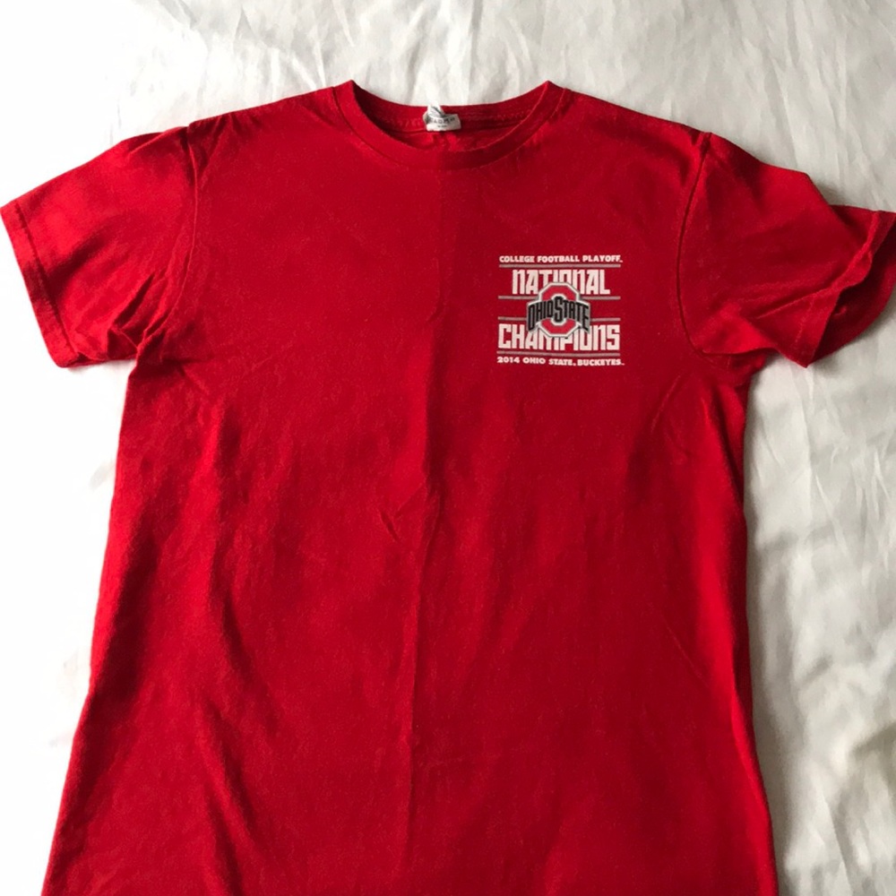 Red Ohio State 2014 Championship T-shirt.